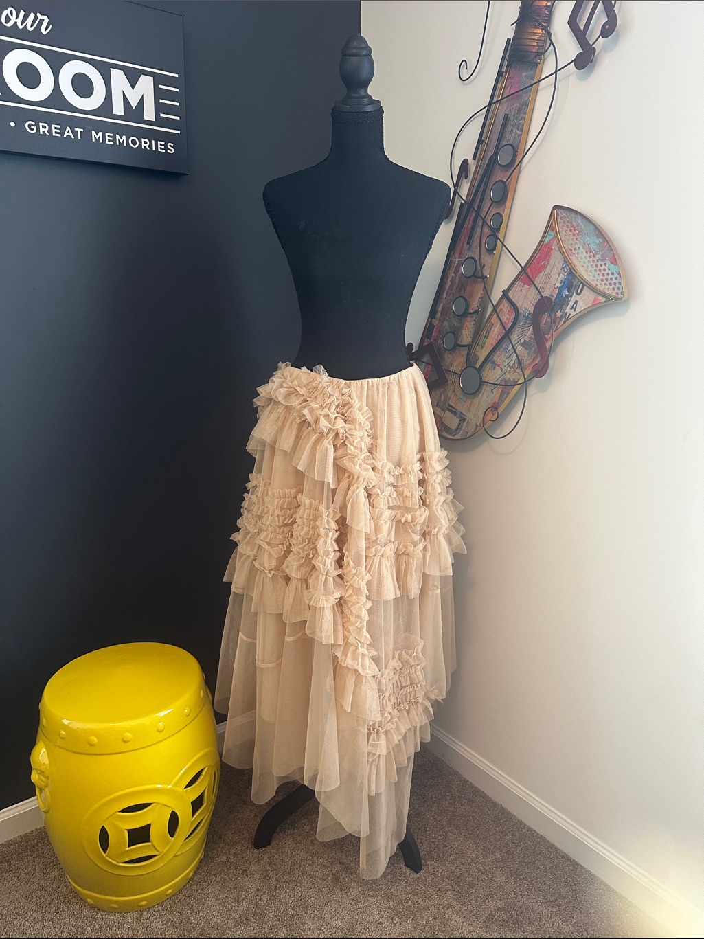 All Saints Beige Layered Ruffle High-Low Tulle Skirt